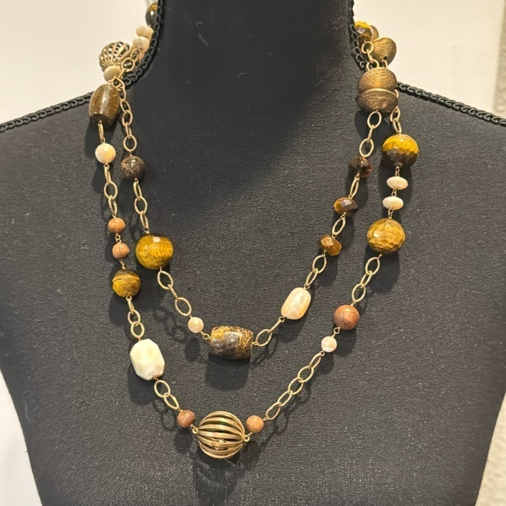 Sandalwood and crystal beaded  Necklace Long Glass Beads Various